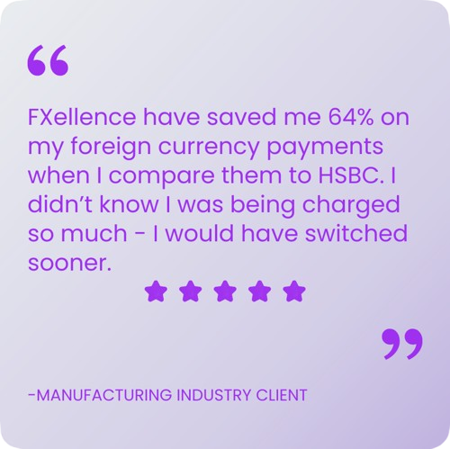 FXellence have saved me 64% on my foreign currency payments when I compare them to HSBC. I didn’t know I was being charged so much - I would have switched sooner.